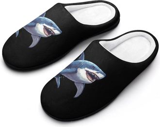 Generic Shark Graphic Animal Art Mens Slippers Slip On Comfortable Fleece Cotton House Shoes Winter