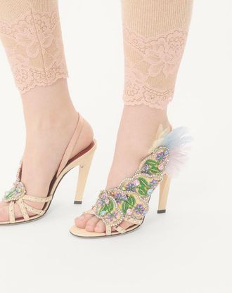 Valentino Garavani Sandalo Dans Le Foyer In Tessuto Moirè Con Ricamo Floreale E Piume 105Mm Donna MULTICOLOR 35.5