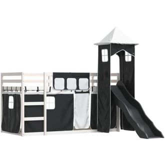 vidaXL Vidaxl - Litera con tobogán y cortinas blanco y negro 90x190 cm
