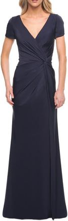 La Femme V-Neck Evening Gown in Navy at Nordstrom, Size 12