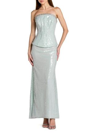 Mac Duggal Strapless Sequin Peplum Gown With Rhinestone Trim in Pale Blue at Nordstrom, Size 14