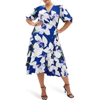 City Chic Bri Floral Midi Dress in Limelight Floral at Nordstrom, Size Xxxs