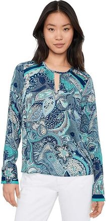Liverpool L.A. Long Sleeve Woven Top With Keyhole Neckline Womens Clothing Aqua Blue : MD, Viscose