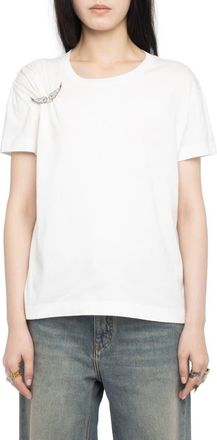 Zadig&Voltaire Suza Rhinestone Wing Pin Cotton T-Shirt in Judo at Nordstrom, Size X-Small