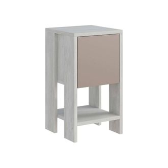 Dmora Dmora - Mesa De Noche Draco, C&oacute;moda Baja, Mesilla De Noche, Estante De La Cama, 30x30h55 Cm, Blanco Y Gris Topo, Con Embalaje Reforzado