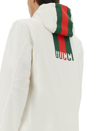 Gucci Web-Motif Zip Cotton Sweatshirt - White