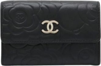 Chanel Pre-owned Wallets, female, Black, Size: ONE SIZE Pre-owned Camellia Card Case