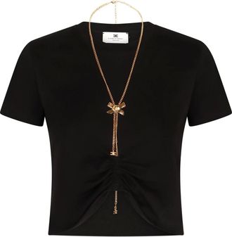 Elisabetta Franchi T-Shirts, female, Black, M, Logo Detail Cropped T-Shirt