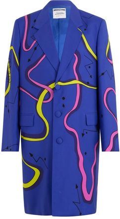 Moschino Lange Jas met Print - Heren - Mantel - Blauw - L - Wol - Jassen