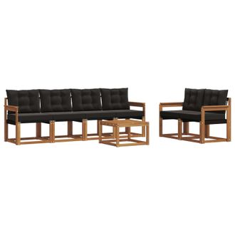 vidaXL Conjunto De Sof&aacute;s De Exterior Con Coj&iacute;n 7 Pcs Natural Y Negro Vidaxl