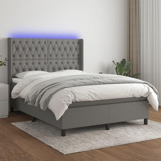 vidaXL Vidaxl - Cama Box Spring Colch&oacute;n Y Luces Led Tela Gris Oscuro 140x190 Cm