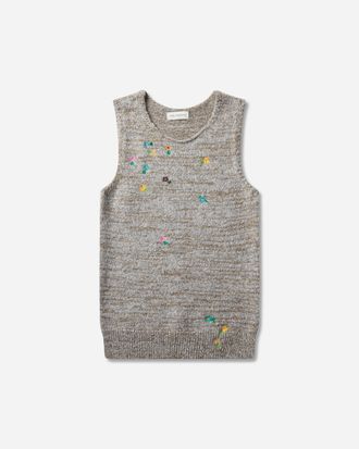 Dries Van Noten Men s Embroidered Wool Sleeveless Sweater Light Grey
