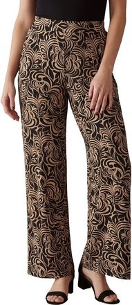Jessica London Everyday Stretch Knit Wide Leg Pant in Black Khaki Scroll at Nordstrom, Size 12