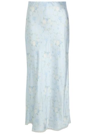 LoveShackFancy Loveshackfancy Kalo Floral-print Silk Midi Slip Skirt - Light Blue - S (UK8-10 / S)