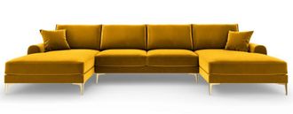 BLOOMINGLOFT Panorama U-Form Sofa Madara mit Samtbezug - Beine Gold