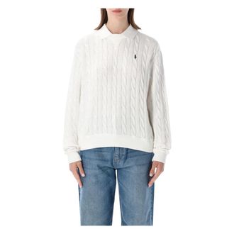 Polo Ralph Lauren Round-neck Knitwear, female, White, Size: XS Crew Neck Knit + Polo Collar