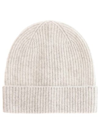 Zwillingsherz Beanie ZWILLINGSHERZ, Damen, grau (hellgrau), Strick, Obermaterial: 100% Kaschmir, unifarben, M&uuml;tzen Beanie, Feinripp, breiter Umschlag, Wolle