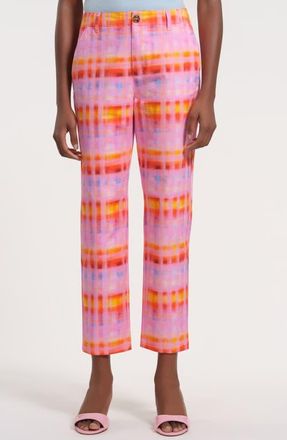 Isaac Mizrahi New York Slim Fit Ankle Cotton Pants in Pink Multi at Nordstrom, Size 14
