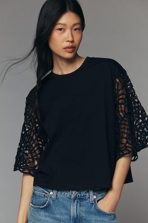 Sanctuary Crochet-Sleeve T-Shirt Top