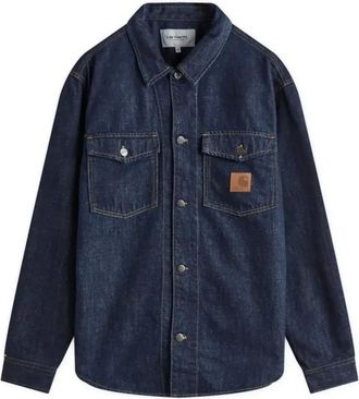 Carhartt Work in Progress Overhemden, Heren, Blauw, M, Denim, Diepblauwe Denim Overhemdjasje