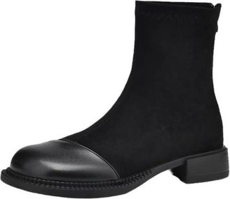 Generic Womens Suede Ankle Boots Round Toe Low Block Heels Back Zipper Soft Upper Cushioned Insole Comfortable Non Slip Wear Resistant Casual Office Shoes,Bla