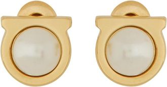 Ferragamo Curved Gold-tone Stud Earrings with Oval Pearl