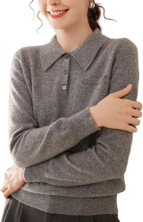 Dissa Women Cashmere Jumper Grey Lapel Knitted Jumper Long Sleeve Relaxed Cashmere Wool Thin Pockets Ladies Sweater,UK 14,SH509