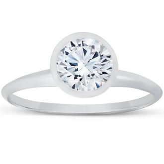 Pompeii3 1ct Bezel Solitaire Lab Grown Engagement Ring 14K White Gold Size Selectable