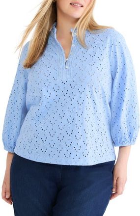 Nic+Zoe Ruffle Neck Eyelet Top in French Blue at Nordstrom, Size 2 X