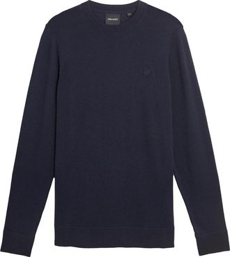 Lyle & Scott Tonal Superfine Crew Neck Jumper - Heren - Ronde hals truien - Blauw - L - Katoen - Truien & Vesten