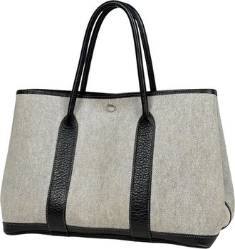 Herm&egrave;s Garden Black Gray Toile H Leather Handbag Tote Bag (Pre-Owned)