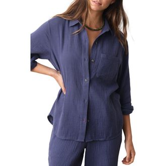 Marine Layer Jane Relaxed Double Cloth Button-Up Shirt in Bay Blue at Nordstrom, Size X-Large