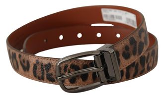 Dolce & Gabbana Womens Brown Leopard Embossed Leather Buckle Belt