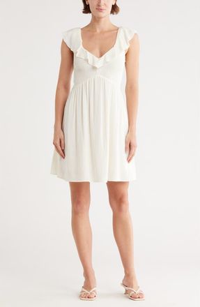 Topshop Stripe Ruffle Cotton Blend Minidress in Ivory at Nordstrom Rack, Size 10 Us (Fits Like 10-12)
