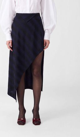 Vivienne Westwood Cassandra Striped Virgin Wool Asymmetric Midi Skirt