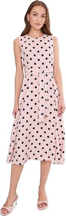 Calvin Klein Sleeveless Dot Crepe Polka Dot Self Tie Midi Aline Womens Dress Blossom/Indigo : 12, Polyester