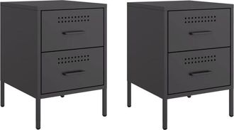 vidaXL Mesitas de noche 2 unidades acero negro 36x39x50,5 cm Vidaxl
