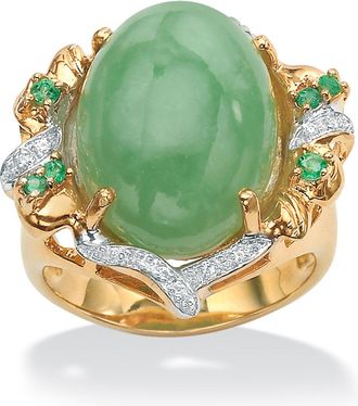 Palm Beach Jewelry 28 TCW Emerald, CZ and Jade Ring in Gold-Plated.925 Sterling Silver