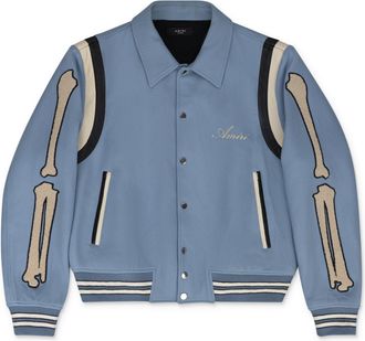Amiri Slate Blue Varsity Bones Bomber Jacket