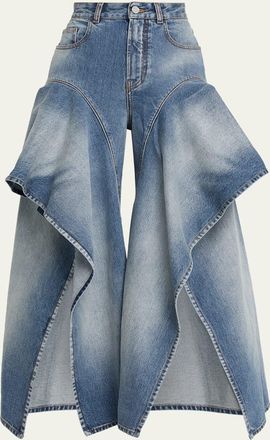 Alaia Ruffle Wide-Leg Denim Pants