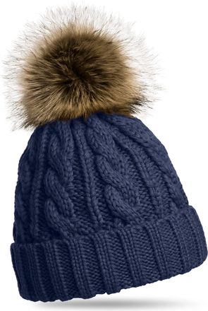 CASPAR Fashion MU104 Womens Knitted Hat With Fur Bobble - Blue - One size