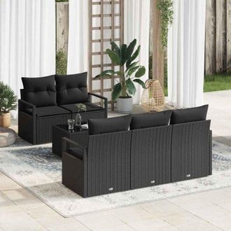 vidaXL Vidaxl - Conjunto De Sof&aacute; De Jard&iacute;n Manual 6 Pcs Negro 55 X 55 X 37 Cm