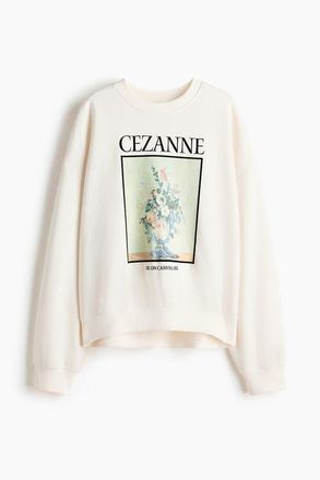 H&M Oversized Print-motif Sweatshirt in Light Beige/cezanne at Nordstrom, Size Xx-Small