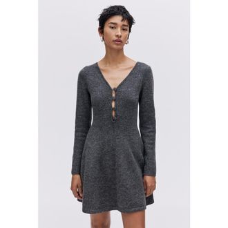 H&M Knitted Flared-skirt Dress in Dark Gray Melange at Nordstrom, Size Xx-Large