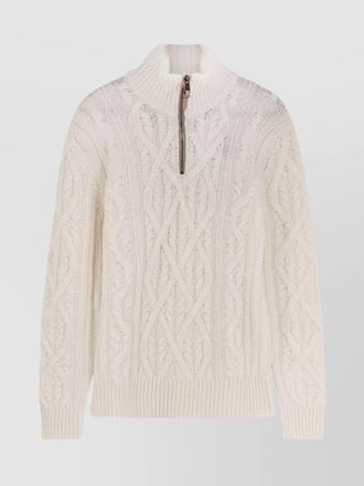 HUGO BOSS cable knit crewneck sweater with ribbed cuffs and hem