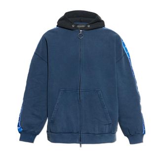 Balenciaga Zip-throughs, male, Blue, Size: XL Stripe Patched Hood Zip-up Hoodie