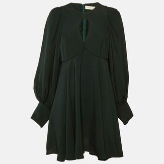Zimmermann Dark Green Crepe Keyhole Detail Mini Dress
