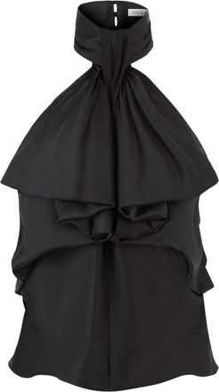 Nina Ricci Tops, Dames, Zwart, S, Satijn, Zwarte satijnen haltertop met ruches