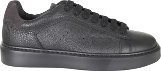 Doucal's Black Leather Suede Memory Foam Low-Top Sneakers