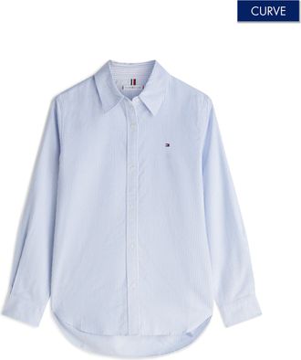 Tommy Hilfiger Hemdbluse TOMMY HILFIGER CURVE CRV OXFORD RELAXED FIT SHIRT, Damen, Gr. 48, classic ithaca stp mid blau, Web, Obermaterial: 100% Baumwolle, gestreift,